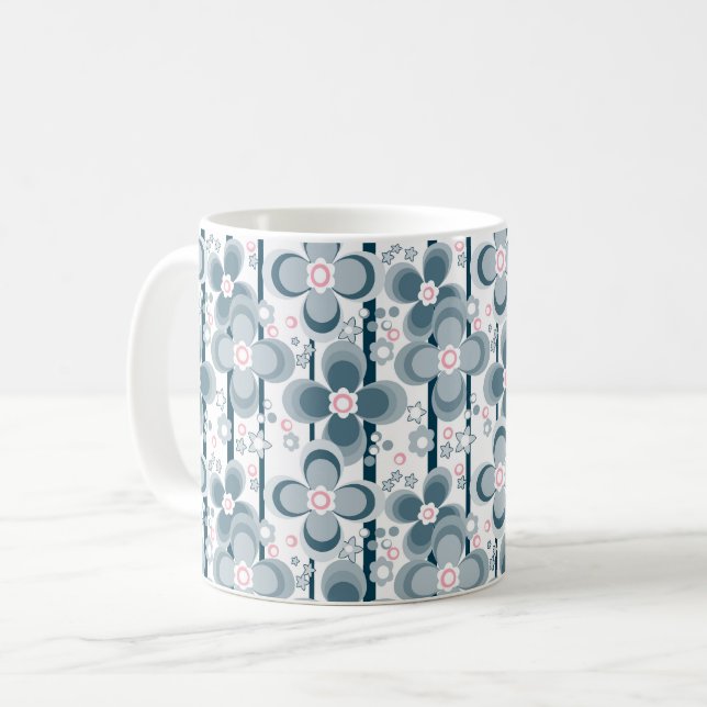 Grått och vitt blommigt mönster  grått kaffemugg (Framsida vänster)