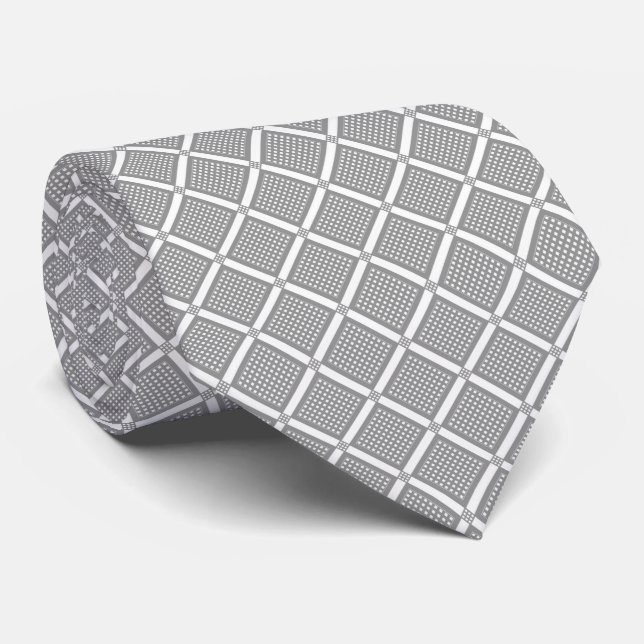 Grått och vitt geometriskt rutigt mönster slips (Rullad)