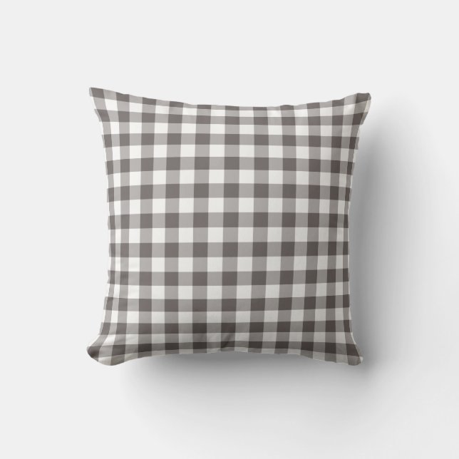 Grått och vitt Gingham-mönster Kudde (Framsida)