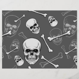 Grått och vitt kranium och ben Scrapbookpapper   Reklamblad