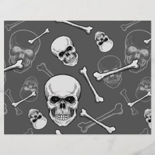 Grått och vitt kranium och ben Scrapbookpapper Reklamblad