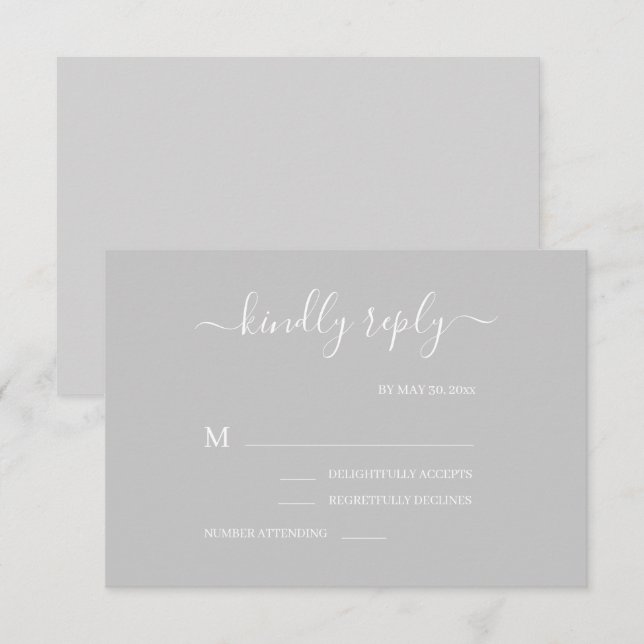 Grått och Vitt Minimalistisk Elegant Bröllops-RSVP Inbjudningar (Fram/baksida)