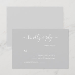 Grått och Vitt Minimalistisk Elegant Bröllops-RSVP Inbjudningar