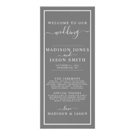 Grått och vitt minimalistiskt Bröllopsprogram Reklamkort