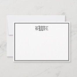 Grått och vitt monogrammat platt anteckningskort inbjudningar
