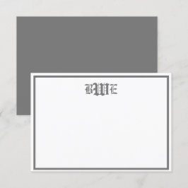 Grått och vitt monogrammat platt anteckningskort inbjudningar