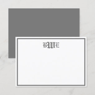 Grått och vitt monogrammat platt anteckningskort inbjudningar