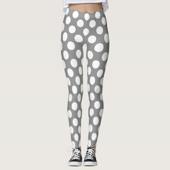 Grått och vitt polka dots leggings (Framsida)