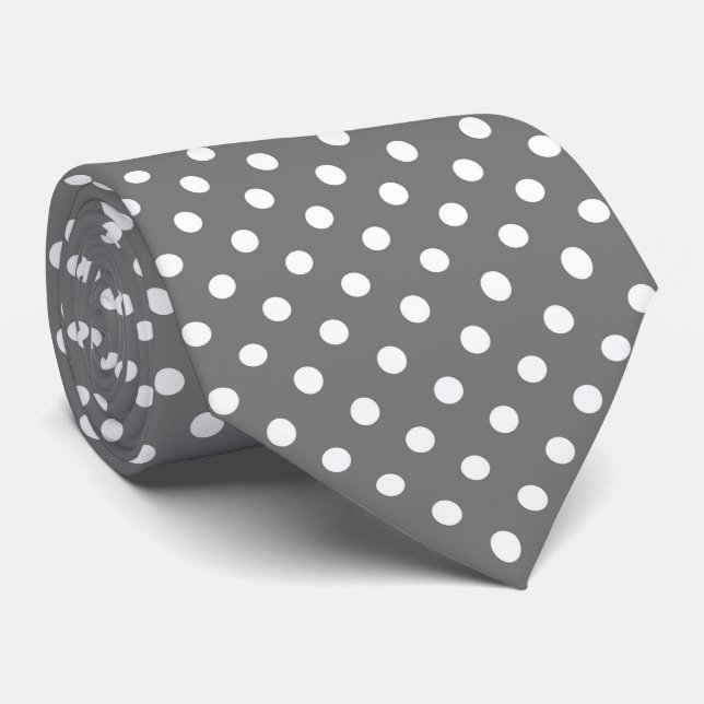 Grått och vitt polka dots slips (Rullad)