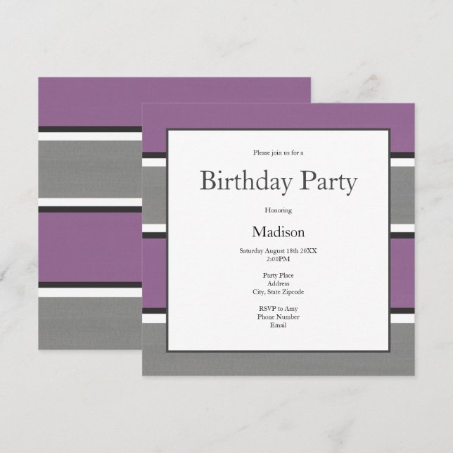 Grått och vitt Rand Inbjudningar (Fram/baksida)