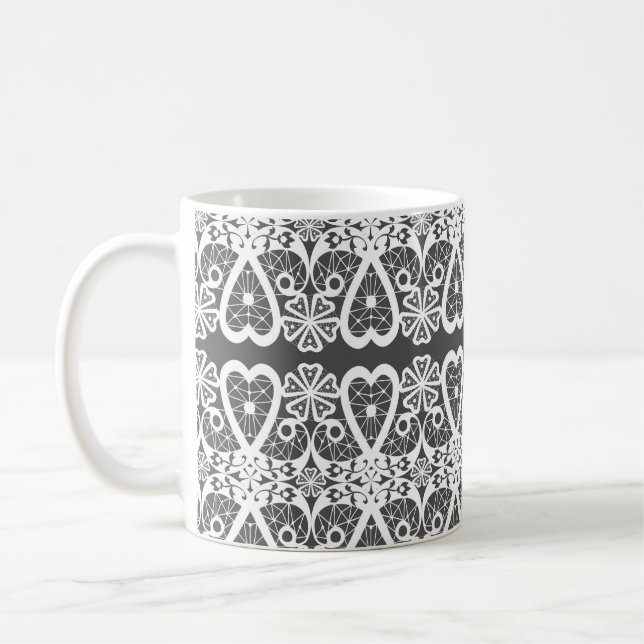 Grått och vitt spetsmönster kaffemugg (Vänster)