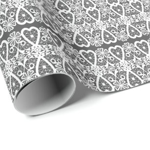 Grått och vitt spetsmönster presentpapper