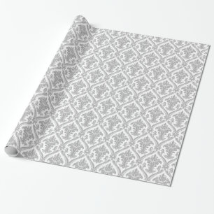 Grått och vitt vintage damaskmönster presentpapper