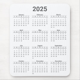 Grått och White 2025 Year at a Glance Calendar Musmatta