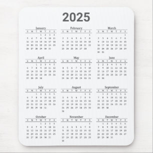 Grått och White 2025 Year at a Glance Calendar Musmatta