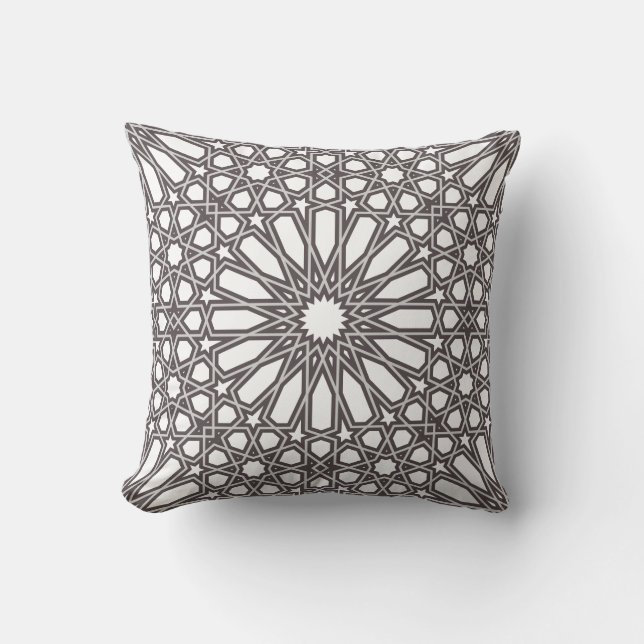 Grått och White Alhambra Geometric Mönster Kudde (Framsida)