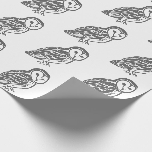 Grått och White Barn Ugglor Mönster Wrapping Pappr Presentpapper (Hörn)