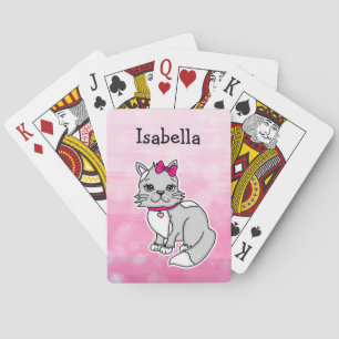 Grått och White Cat Personlig Girl's Rosa Casinokort