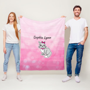 Grått och White Cat Personlig Girl's Rosa Fleecefilt