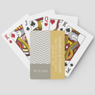 Grått och White Chevron Chic Minnemorative Bröllop Spel Kort