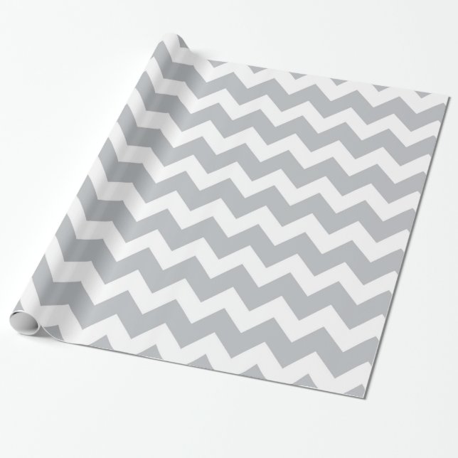 Grått och White Chevron Rand Presentpapper (Utrullad)