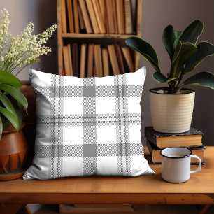 Grått och White Farmhouse Tartan Play Mönster Kudde