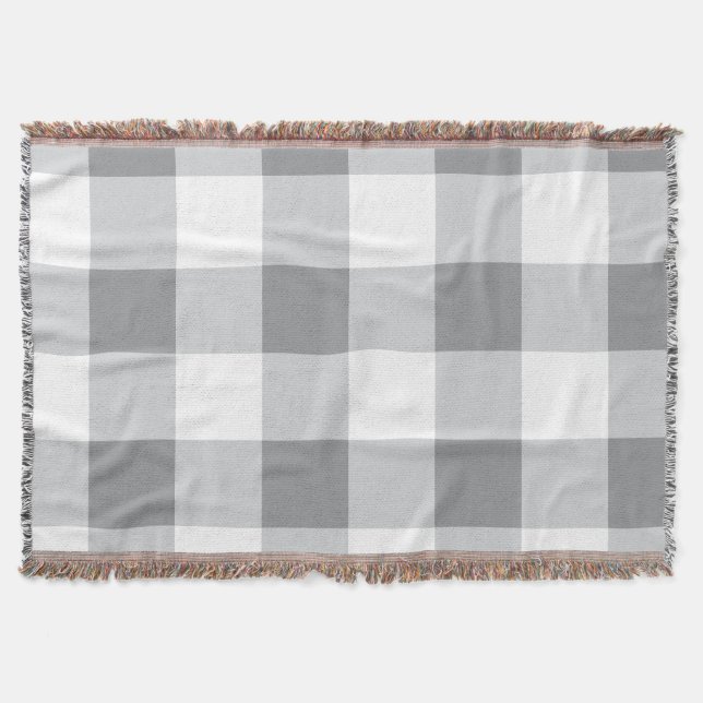 Grått och White Gingham Mönster Filt (Framsidan)