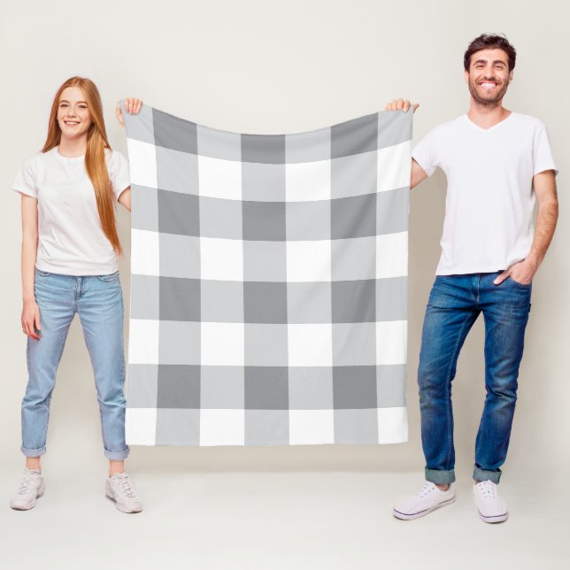 Grått och White Gingham Mönster Fleecefilt (På plats)