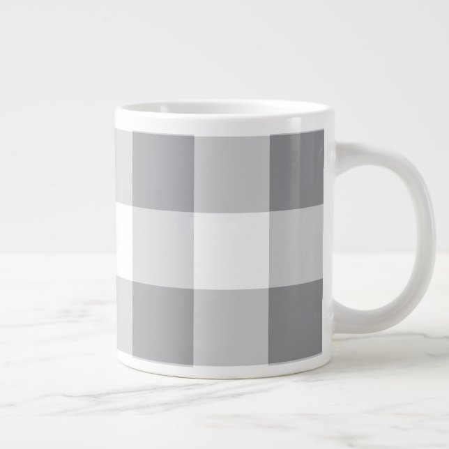 Grått och White Gingham Mönster Jumbo Mugg (Höger)