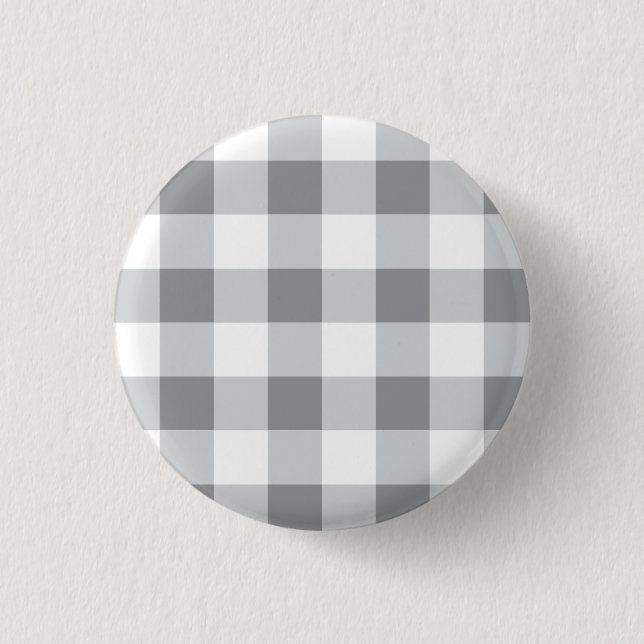 Grått och White Gingham Mönster Knapp (Framsida)