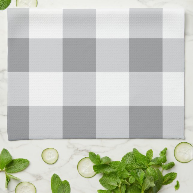 Grått och White Gingham Mönster Kökshandduk (Vikta)