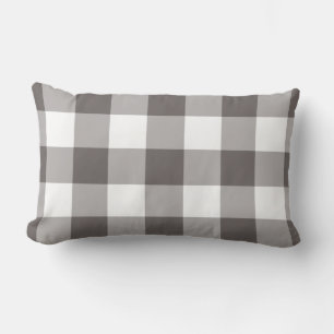 Grått och White Gingham Mönster Lumbarkudde