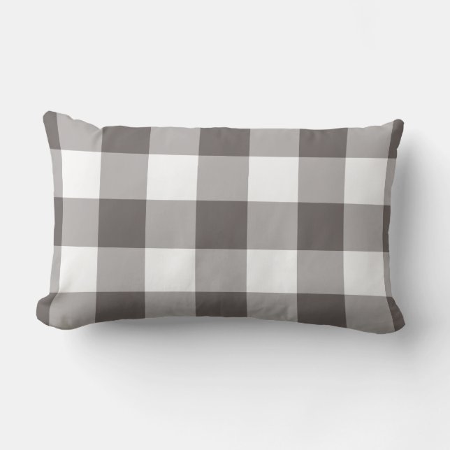 Grått och White Gingham Mönster Lumbarkudde (Framsida)