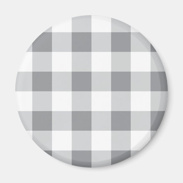 Grått och White Gingham Mönster Magnet (Framsidan)