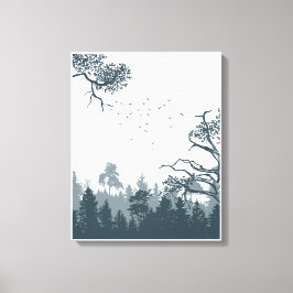 Grått- och White Illustration Forest Canvas