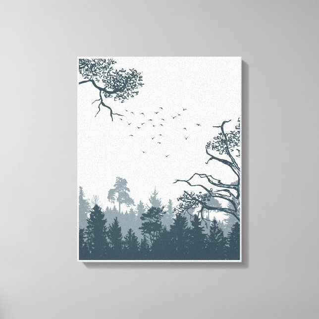 Grått- och White Illustration Forest Canvas (Framsida)