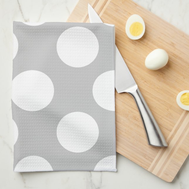 Grått- och White Large Polka Dot Köket Towel Kökshandduk (Vikt i Fjärdedel)