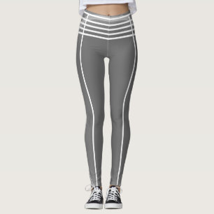 Grått och White Linjer Mönster Futuristiska Athlet Leggings