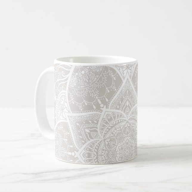 Grått och White Mandala - Loergann i Lynx Kaffemugg (Framsida vänster)