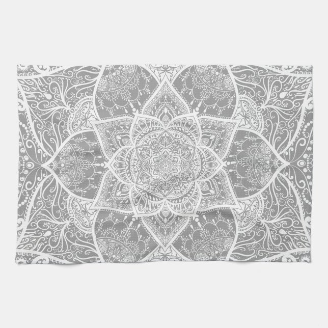 Grått och White Mandala - Loergann i Stone Kökshandduk (Horisontell)