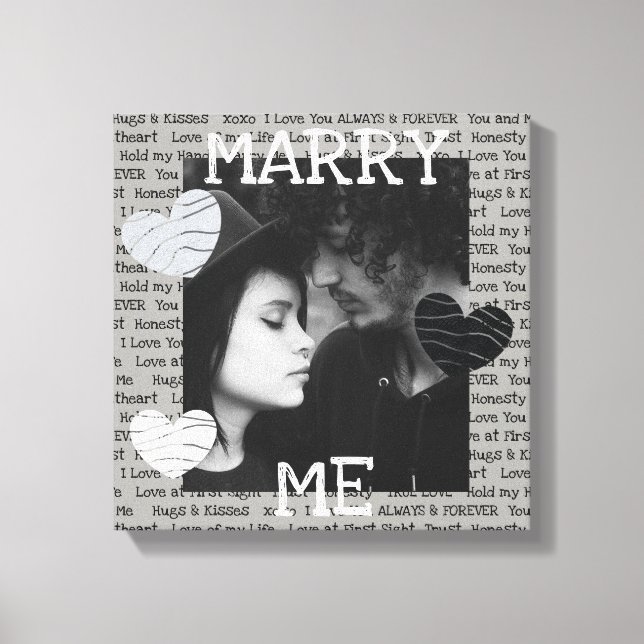 Grått och White Marry Me Couples foto Wall Art Canvastryck (Framsida)