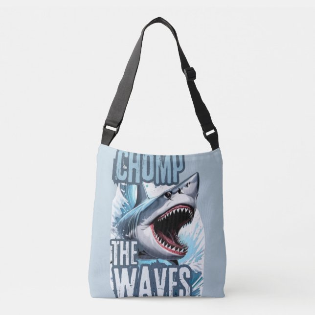 Grått och White Shark Graphic Graffiti-Inspired Pr Axelväska (Framsida)