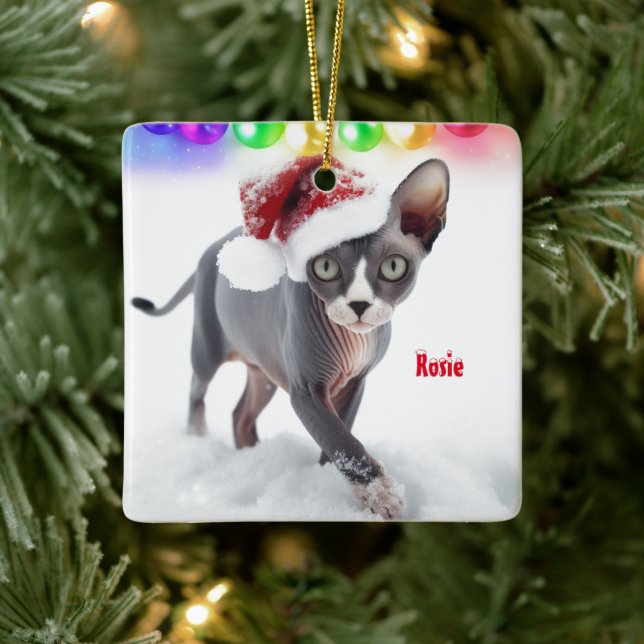 Grått- och White Sphynx Cat-jul Julgransprydnad Keramik (Träd)