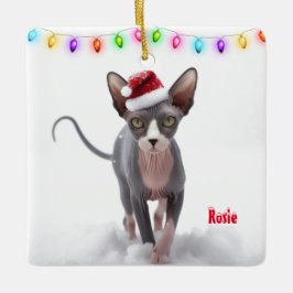 Grått- och White Sphynx Cat-jul Julgransprydnad Keramik