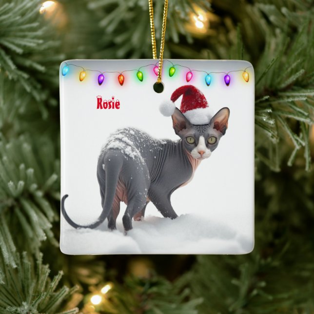 Grått- och White Sphynx Cat-jul Julgransprydnad Keramik (Träd)