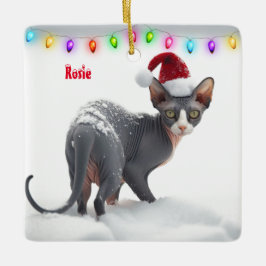 Grått- och White Sphynx Cat-jul Julgransprydnad Keramik