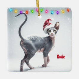 Grått- och White Sphynx Cat-jul Julgransprydnad Keramik