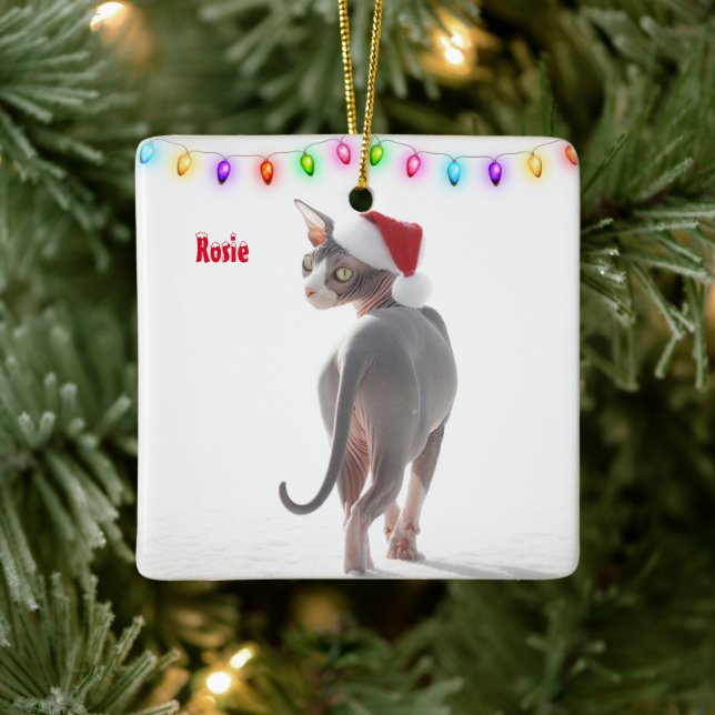 Grått- och White Sphynx Cat-jul Julgransprydnad Keramik (Träd)
