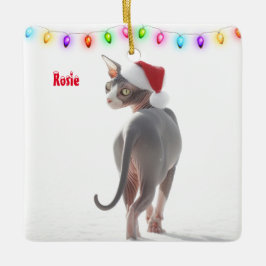Grått- och White Sphynx Cat-jul Julgransprydnad Keramik