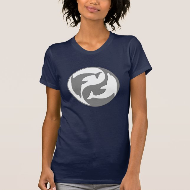 Grått och White Yin Yang Dolphins Shirt T (Framsida)